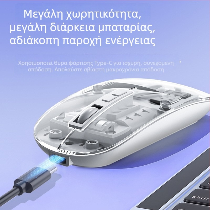 Ασύρματο Ποντίκι με διπλό χειρισμό 2.4G/Bluetooth, αθόρυτα κουμπιά, επαναφορτιζόμενο, 1400dpi, 5 πλήκτρα