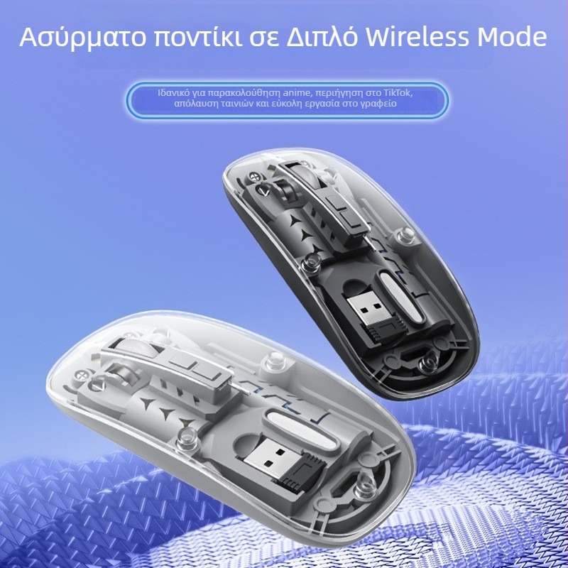 Ασύρματο Ποντίκι με διπλό χειρισμό 2.4G/Bluetooth, αθόρυτα κουμπιά, επαναφορτιζόμενο, 1400dpi, 5 πλήκτρα