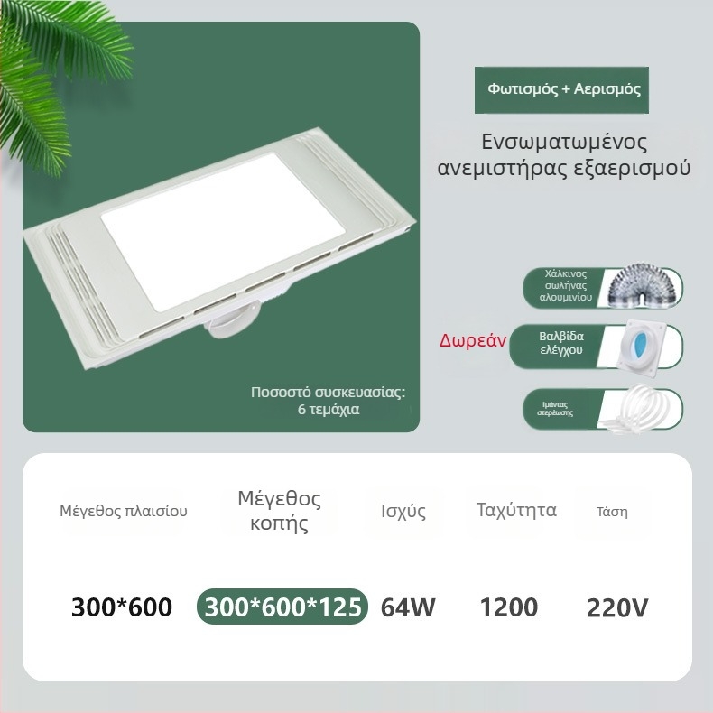 Ενσωματωμένος ανεμιστήρας οροφής εξαγωγής αέρα, μοντέλο DX-H600-17, 220V, 64W, 2 σε 1 με ήσυχο φωτισμό