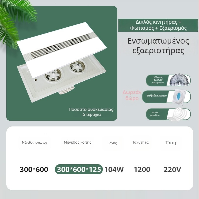 Ενσωματωμένος ανεμιστήρας οροφής εξαγωγής αέρα, μοντέλο DX-H600-17, 220V, 64W, 2 σε 1 με ήσυχο φωτισμό