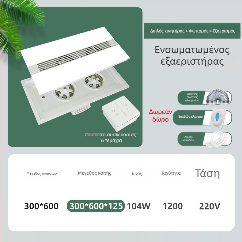 Ενσωματωμένος ανεμιστήρας οροφής εξαγωγής αέρα, μοντέλο DX-H600-17, 220V, 64W, 2 σε 1 με ήσυχο φωτισμό