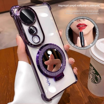 Θήκη κινητού vivo — ηλεκτροπλατιωμένη διαφανής προστασία από πτώσεις, με καθρέπτης μακιγιάζ και φακό X100, μαλακή