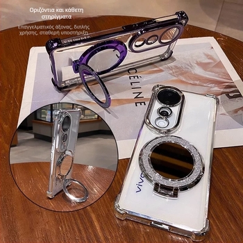 Θήκη κινητού vivo — ηλεκτροπλατιωμένη διαφανής προστασία από πτώσεις, με καθρέπτης μακιγιάζ και φακό X100, μαλακή