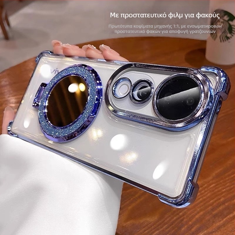 Θήκη κινητού vivo — ηλεκτροπλατιωμένη διαφανής προστασία από πτώσεις, με καθρέπτης μακιγιάζ και φακό X100, μαλακή