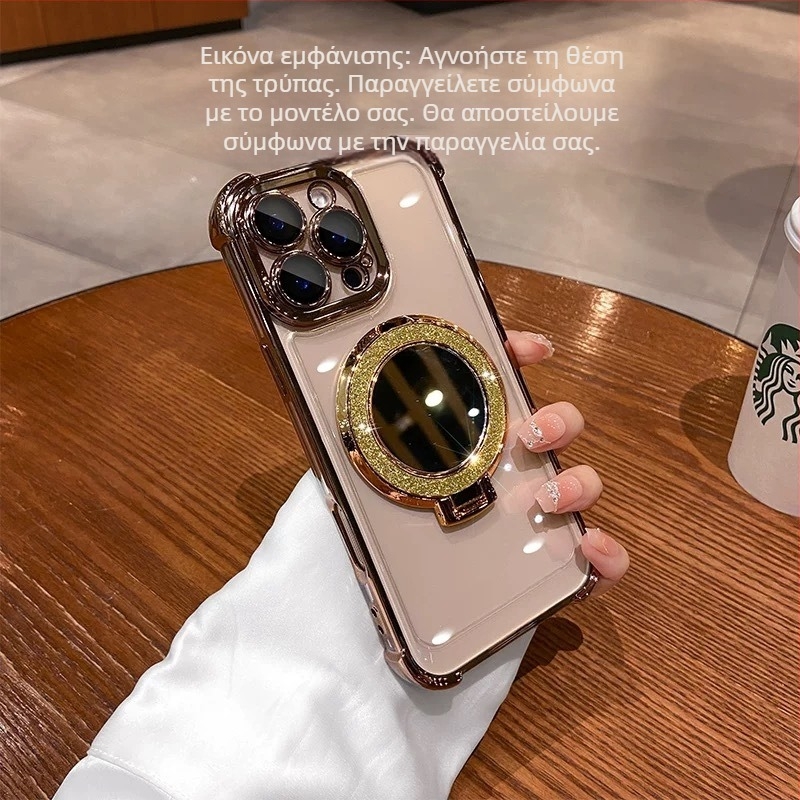 Θήκη κινητού vivo — ηλεκτροπλατιωμένη διαφανής προστασία από πτώσεις, με καθρέπτης μακιγιάζ και φακό X100, μαλακή