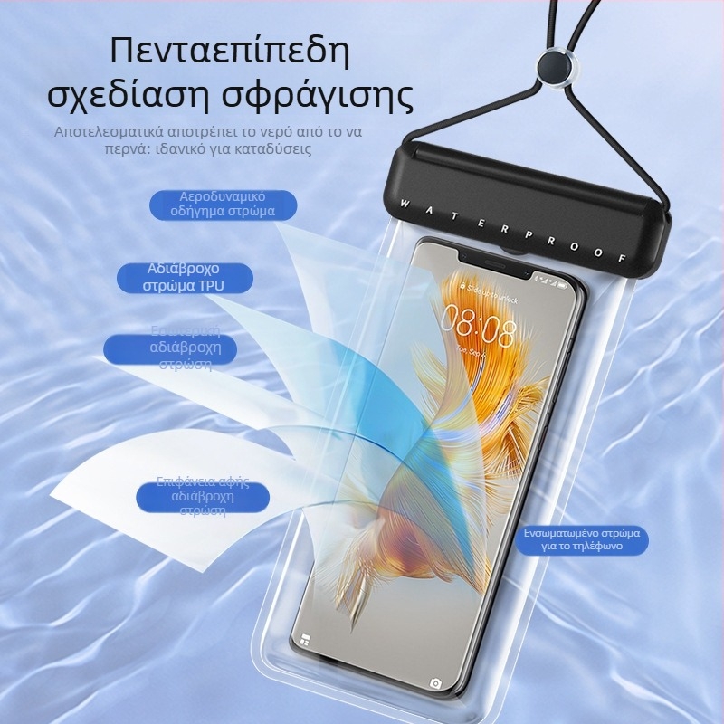 TPU αδιάβροχη θήκη τηλεφώνου με οθόνη αφής, στεγανοποιημένη για κολύμβηση, κατάδυση και θερμές πηγές