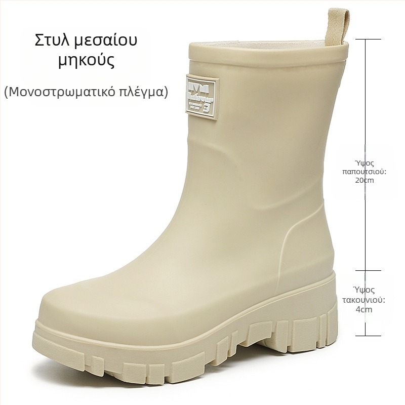 Γυναικείες PVC γαλότσες βροχής, μεσαίου ύψους, χαμηλό τακούνι 1-3 cm, slip-on σχέδιο