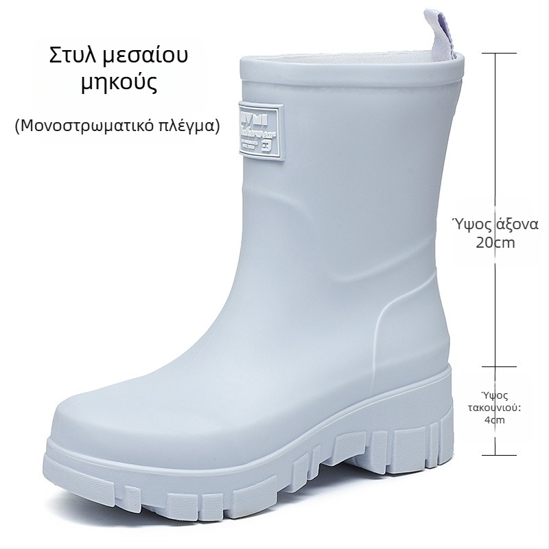 Γυναικείες PVC γαλότσες βροχής, μεσαίου ύψους, χαμηλό τακούνι 1-3 cm, slip-on σχέδιο