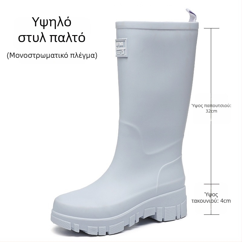 Γυναικείες PVC γαλότσες βροχής, μεσαίου ύψους, χαμηλό τακούνι 1-3 cm, slip-on σχέδιο