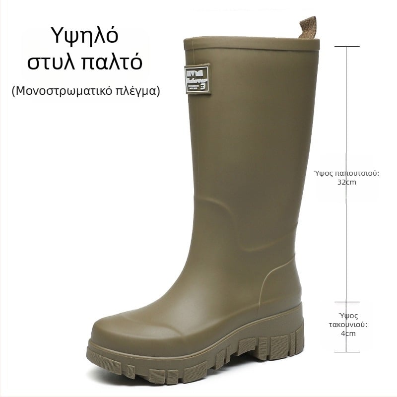 Γυναικείες PVC γαλότσες βροχής, μεσαίου ύψους, χαμηλό τακούνι 1-3 cm, slip-on σχέδιο