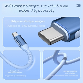 Καλώδιο Φορτιστή – Σιλικόνη, 1 μ., γρήγορη φόρτιση 60W, USB-C / Lightning / Micro-USB