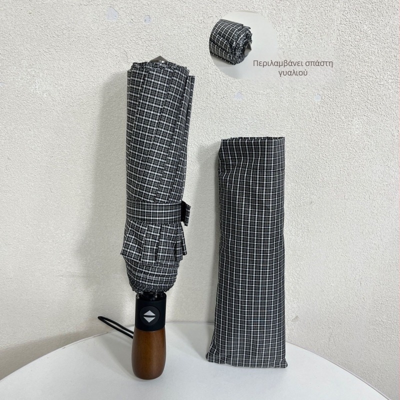 Ομπρέλα με 10 ακτίνες, αυτόματη αναδίπλωση, ξύλινο χερούλι, ύφασμα 210T ανθεκτικό στις κρούσεις, άξονας από κράμα