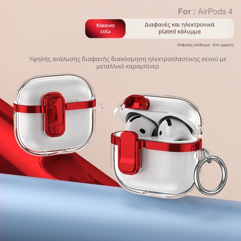 Θήκη προστασίας για Apple AirPods 4ης γενιάς με ηλεκτροπλατινωμένο μηχανισμό κλειδώματος, υψηλή διαφάνεια, TPU, έγχυση‑μορφοποίηση