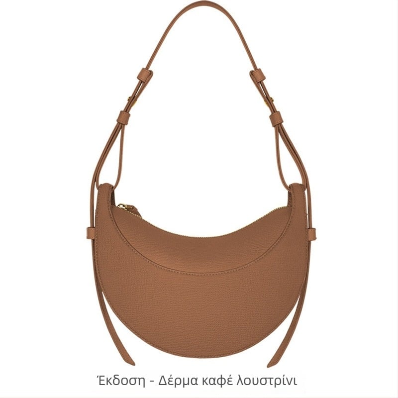 POLENE unisex δερμάτινη τσάντα ώμου σε σχήμα σεληνοειδές, μικρού μεγέθους