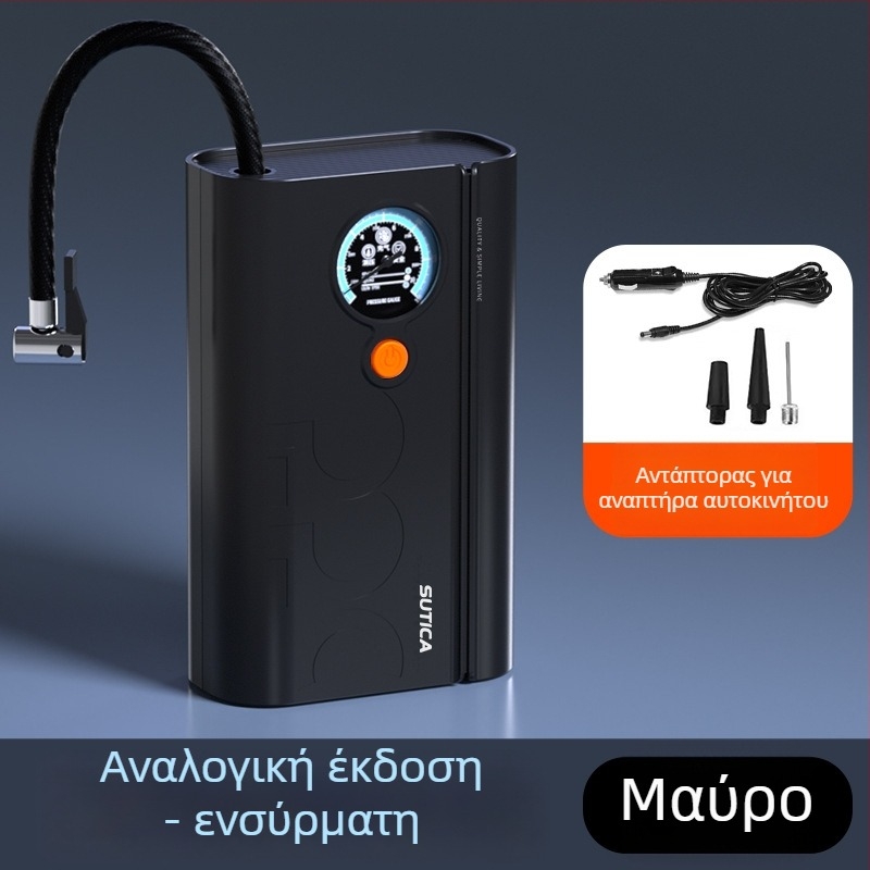 Ασύρματη αντλία αέρα αυτοκινήτου με ψηφιακή οθόνη και μετρητή πίεσης ελαστικών | 12V, 120W, ABS περίβλημα, τροφοδοσία USB ή αναπτήρας αυτοκινήτου, μακρύ καλώδιο 3 m/1 m, μονοκύλινδρος σχεδιασμός