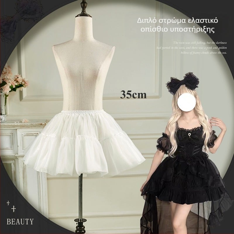 Φούστα Lolita με τούλι και μπούστο, 6 στρώσεις απαλού τούλι, χωρίς κόκαλα bustle, Α-γραμμή, ημι‑μακρύ φούστα με φούσκωμα