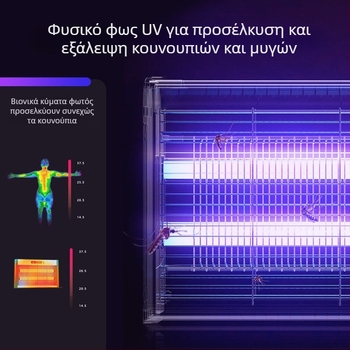 Ηλεκτρικός λαμπτήρας εξολόθρευσης κουνουπιών με μοβ φως για εστιατόρια και ξενοδοχεία, υψηλή τάση, ασφαλής και αθόρυβος, κατάλληλος για εσωτερικούς εμπορικούς χώρους.
