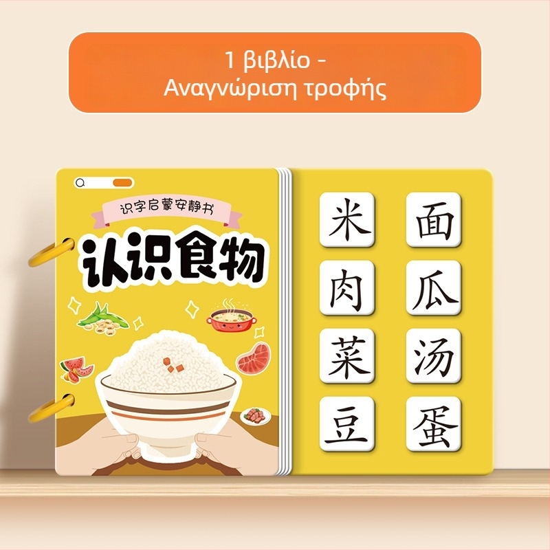 Ήσυχο βιβλίο για πρώιμη γραφή με εικονογραφικές κάρτες και σετ αυτοκόλλητων· ηλικίες 3–6 ετών· υλικό: χαρτί· μάρκα Pasien