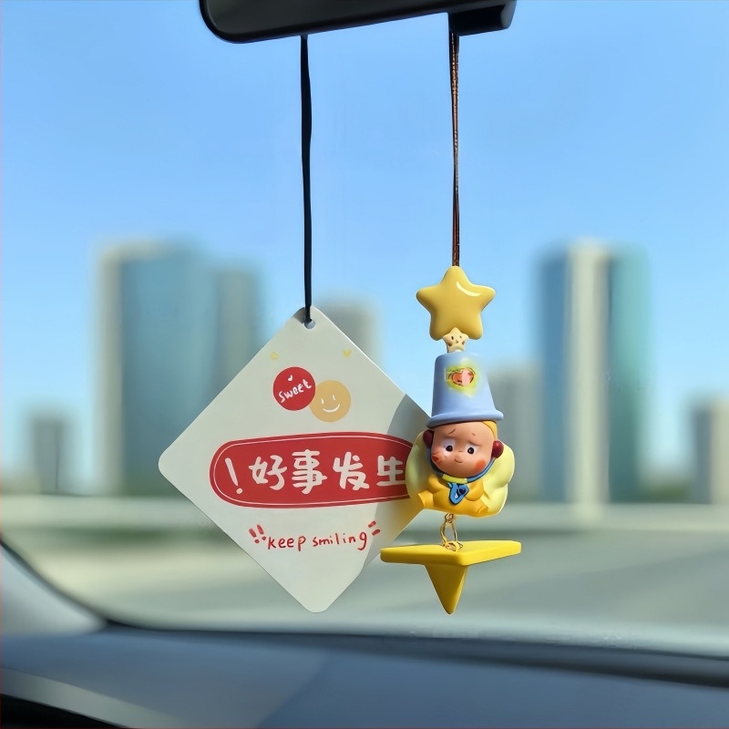 Διακοσμητικό αυτοκινήτου για εσωτερικό καθρέπτη — σειρά Cartoon Star Man Paper Plane, PVC υλικό, προσαρμόσιμο, εσωτερική διακόσμηση, αξεσουάρ αυτοκινήτου