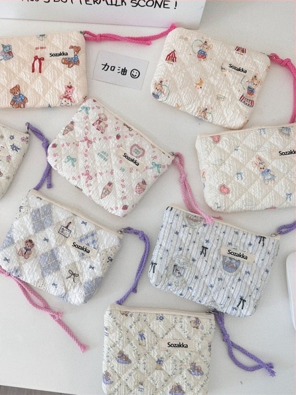 Βαμβακερή φλοράλ τσάντα αποθήκευσης με poplin επένδυση για καθημερινή χρήση, με σχέδιο anime, για γυναίκες