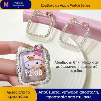 KT Cat θήκη Apple Watch με διαμάντια – ημι-κάλυψη για S8/S7/S9/S10, Υλικό PC