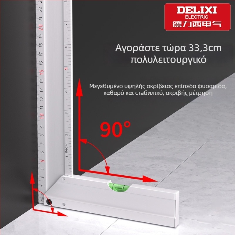 Delixi Electric Αλουμινένιος κανών για ξυλουργικές εργασίες, 90° ορθογώνιο, πλήρως αλουμινένιος, παχυνμένος, πολυλειτουργικός, υψηλής ακρίβειας