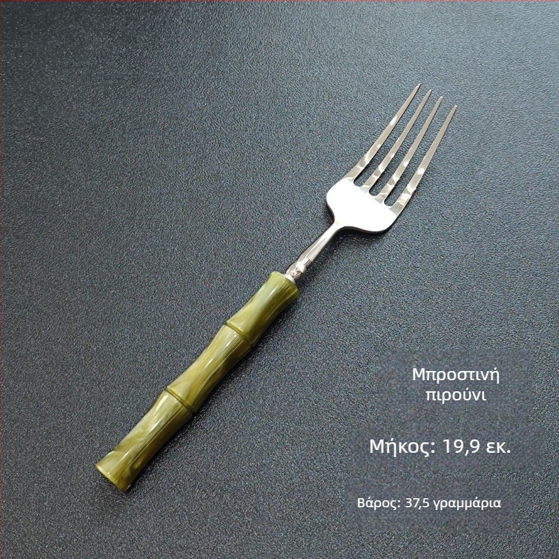 Σετ μαχαιροπίρουνα (μαχαίρι, πιρούνι και κουτάλι) – Χειροποίητο από ανοξείδωτο ατσάλι 304, σχέδιο με μπαμπού, γυαλιστερή επιφάνεια καθρέφτη, Νέου κινεζικού στυλ