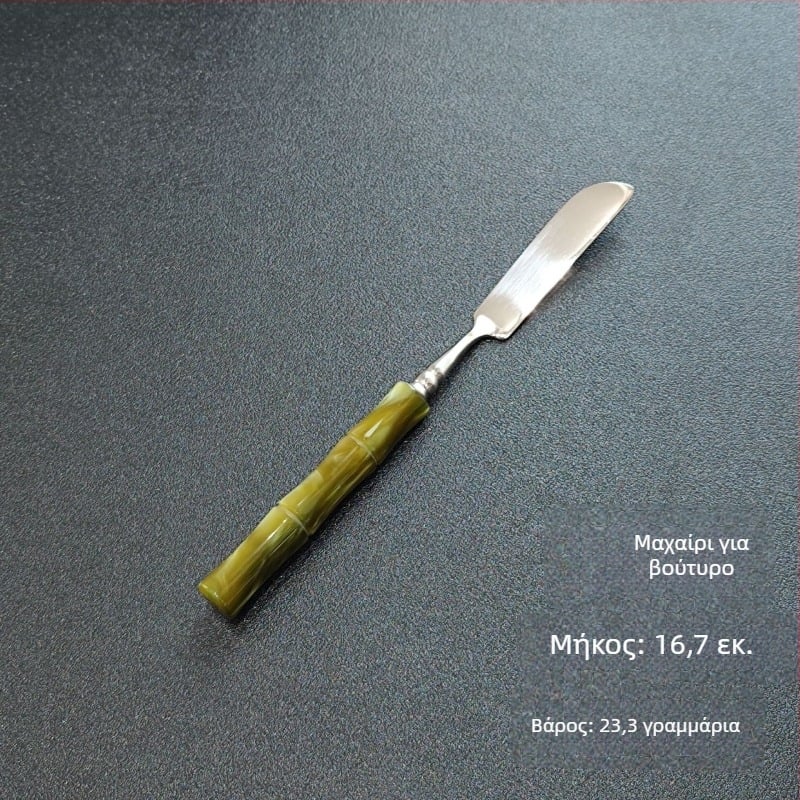 Σετ μαχαιροπίρουνα (μαχαίρι, πιρούνι και κουτάλι) – Χειροποίητο από ανοξείδωτο ατσάλι 304, σχέδιο με μπαμπού, γυαλιστερή επιφάνεια καθρέφτη, Νέου κινεζικού στυλ