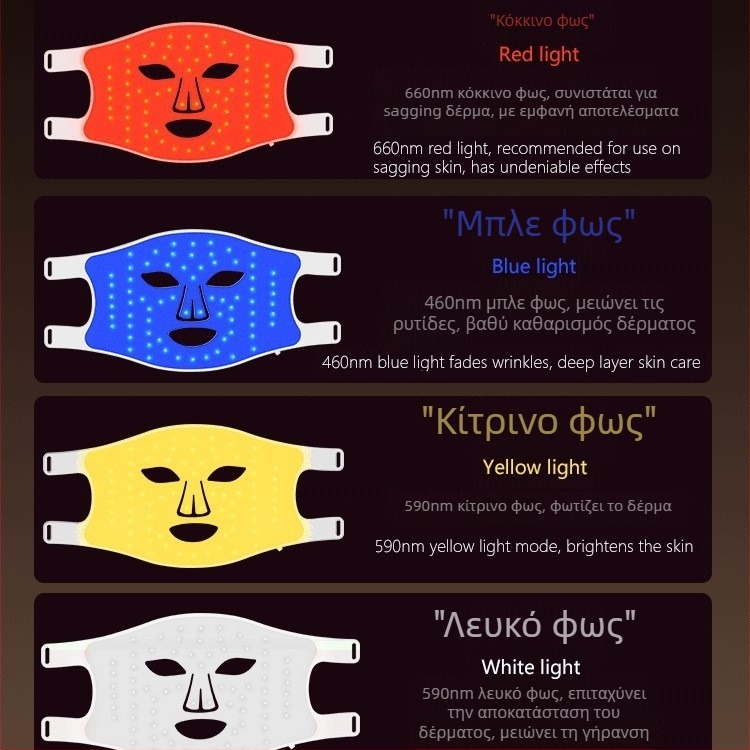 Σιλικόνης LED μάσκα προσώπου M01 – φορητή, IPX6 αδιάβροχη, οικιακή χρήση, ανάπλαση δέρματος