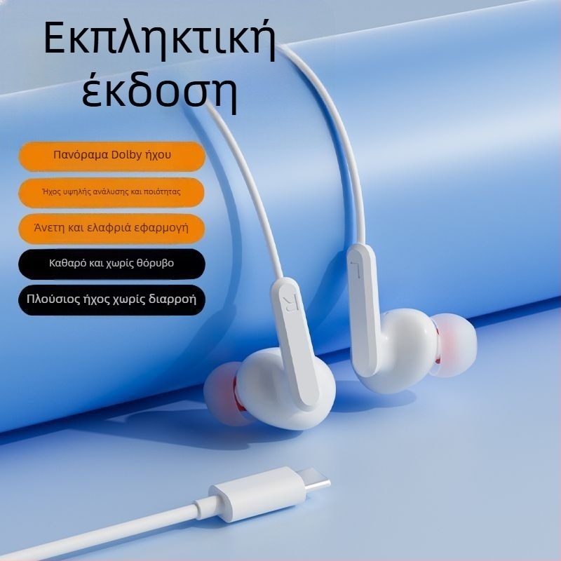 Ενσύρτα ακουστικά με γάντζο για το αυτί, 2 m USB-C καλώδιο, μείωση θορύβου, για καραόκε, αθλήματα, παιχνίδια και κλήσεις