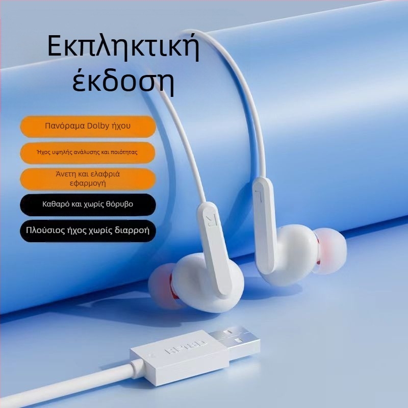 Ενσύρτα ακουστικά με γάντζο για το αυτί, 2 m USB-C καλώδιο, μείωση θορύβου, για καραόκε, αθλήματα, παιχνίδια και κλήσεις