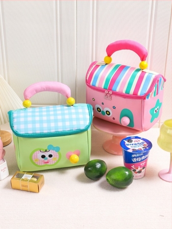 Θήκη με μόνωση για μεσημεριανό σε σχήμα σπιτιού με καρτούν μοτίβο; ύφασμα Oxford; φερμουάρ κλείσιμο; επένδυση για μόνωση