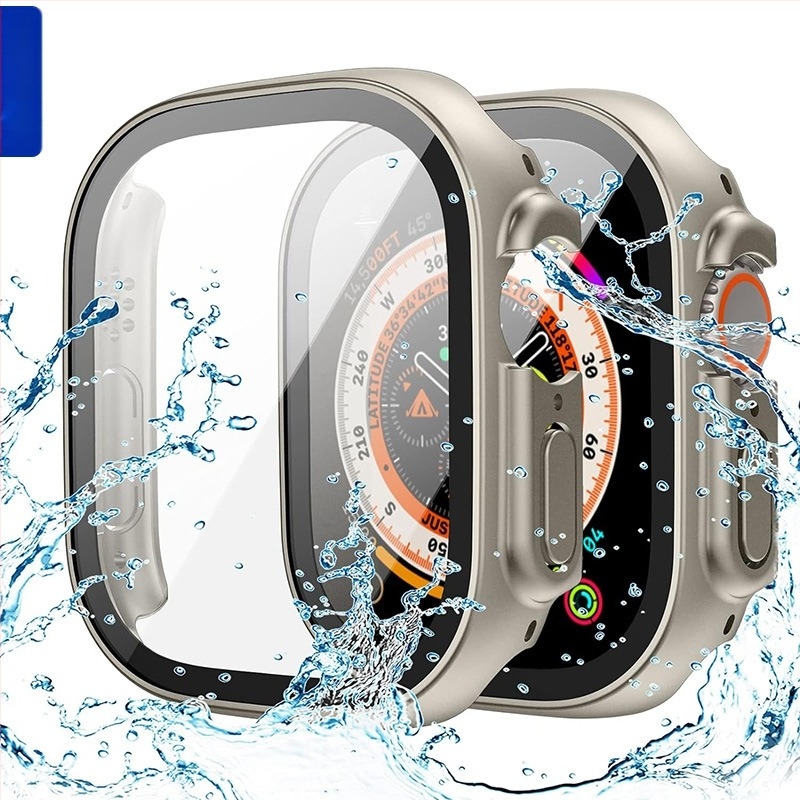 Αδιάβροχη προστατευτική θήκη Apple Watch, κελύφος PC σκληρός + φιλμ από κατεργασμένο γυαλί, συμβατή με Ultra3/S11/S10/S9/S8/S7/S6/S5/S4/SE3