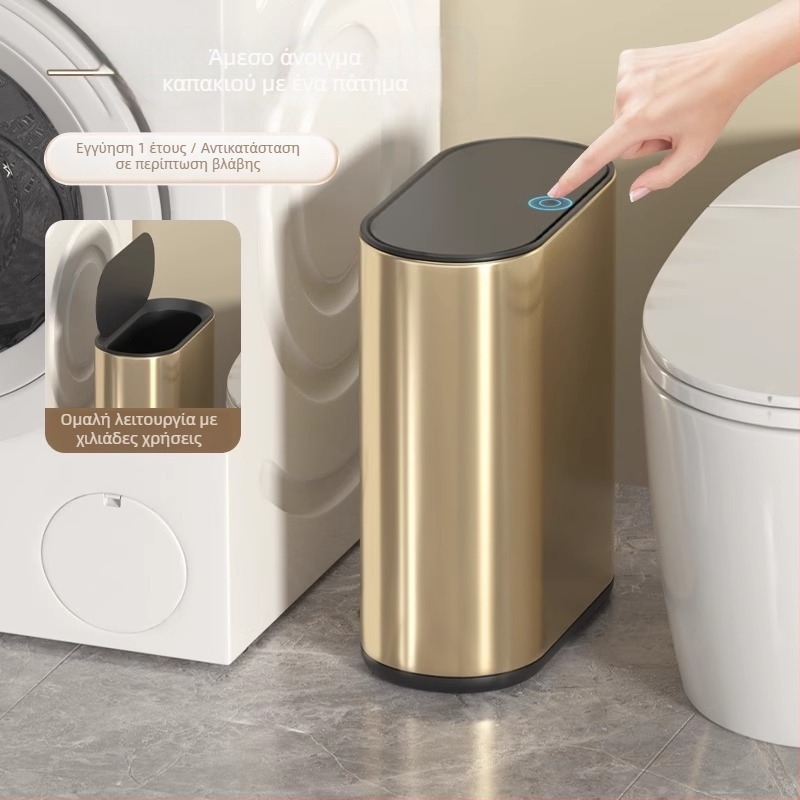 Puting κάδο απορριμμάτων μπάνιου 7L από ανοξείδωτο ατσάλι, οβάλ, με καπάκι που πιέζεται, για οικιακή χρήση