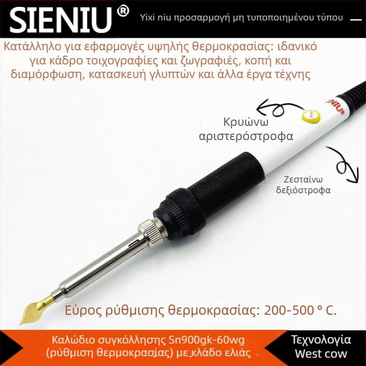 SIENIU 60W ρυθμιζόμενος θερμοκρασιας στυλό-σίδερο με πλαστικό χειριστήριο για συγκόλληση, πυρογραφία, χαρακτική και μεταφορά θερμότητας