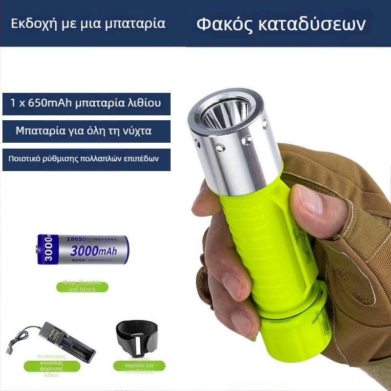 Φακός κατάδυσης για υποβρύχιο φωτισμό, αδιάβροχος, επαναφορτιζόμενος, πλαστικό περίβλημα, ισχυρό φως, για θαλάσσιο ψάρεμα