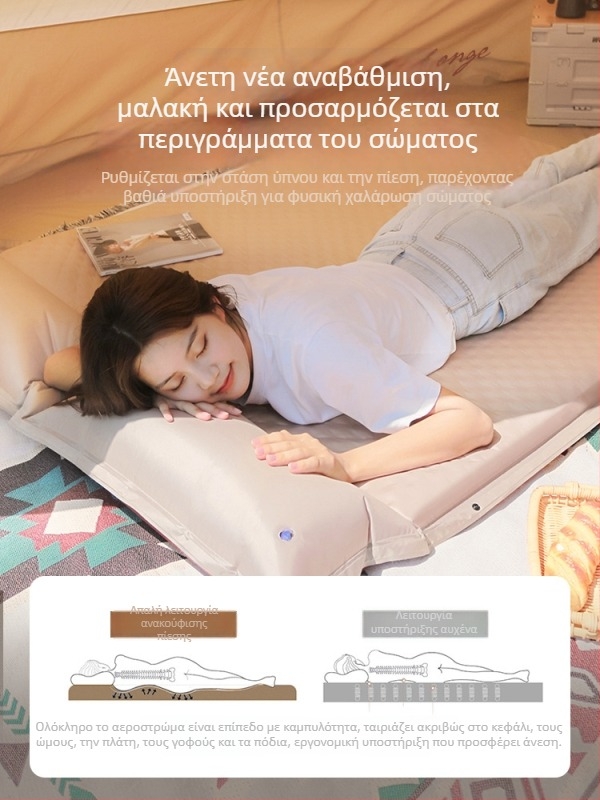 Φουσκωτός στρώμα για υπαίθριο κάμπινγκ - φορητή επιφάνεια για σκηνή, αυτόματη πλήρωση, αυτοκίνητο-έτοιμο, χωρητικότητα 1–3 ατόμων, βάρος 3 kg, Υλικό Chun Yongfang