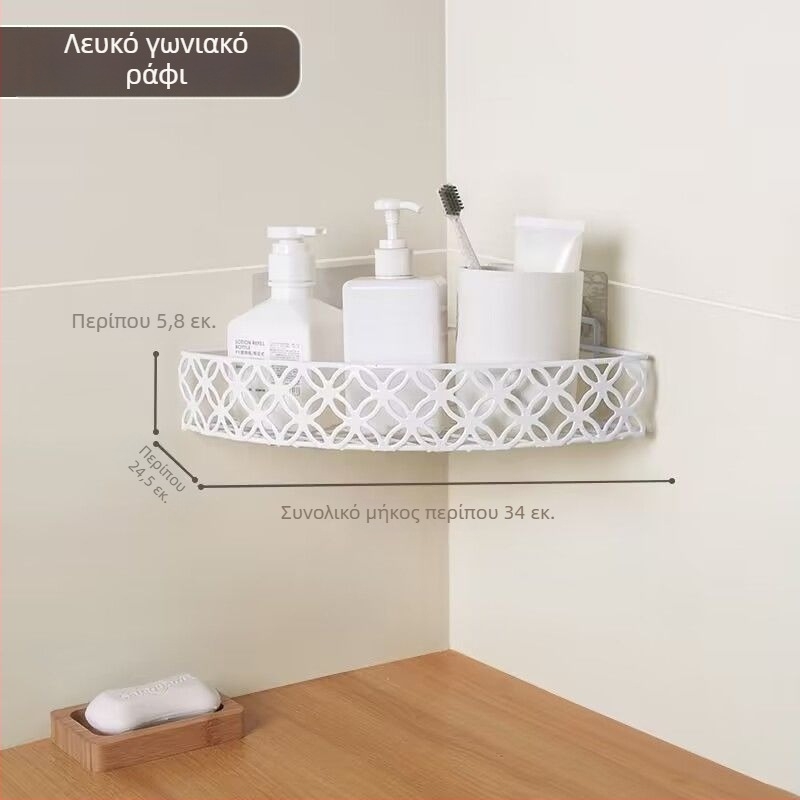 Χωρίς διάτρηση: Τριγωνικό γωνιακό ράφι μπάνιου, τοίχου, σφυρηλατό σίδερο, πολλαπλών επιπέδων αποθήκευση