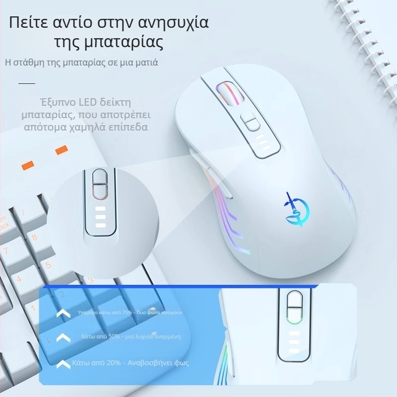 Ασύρματο ποντίκι M900, 7 κουμπιά, 2400 DPI οπτική, Bluetooth 5.0 διπλής λειτουργίας, επαναφορτιζόμενο