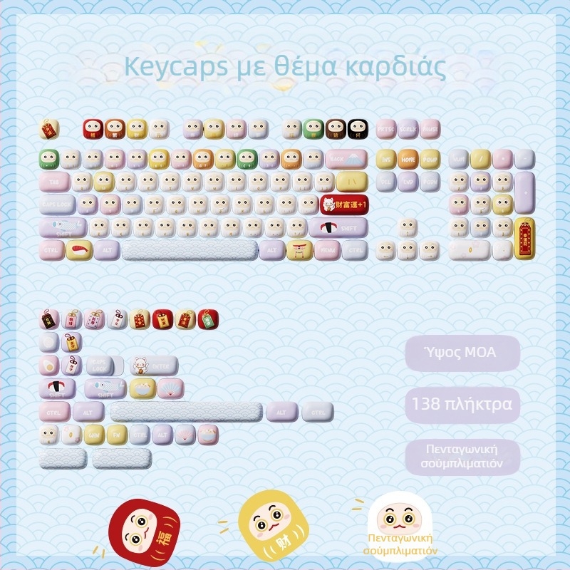 AKKO σετ PBT καπάκια πλήκτρων, θεμα Pig Party, ύψος MOG, 98+ πλήκτρα, χωρίς άξονες, εκτύπωση σούμπλιματιόν