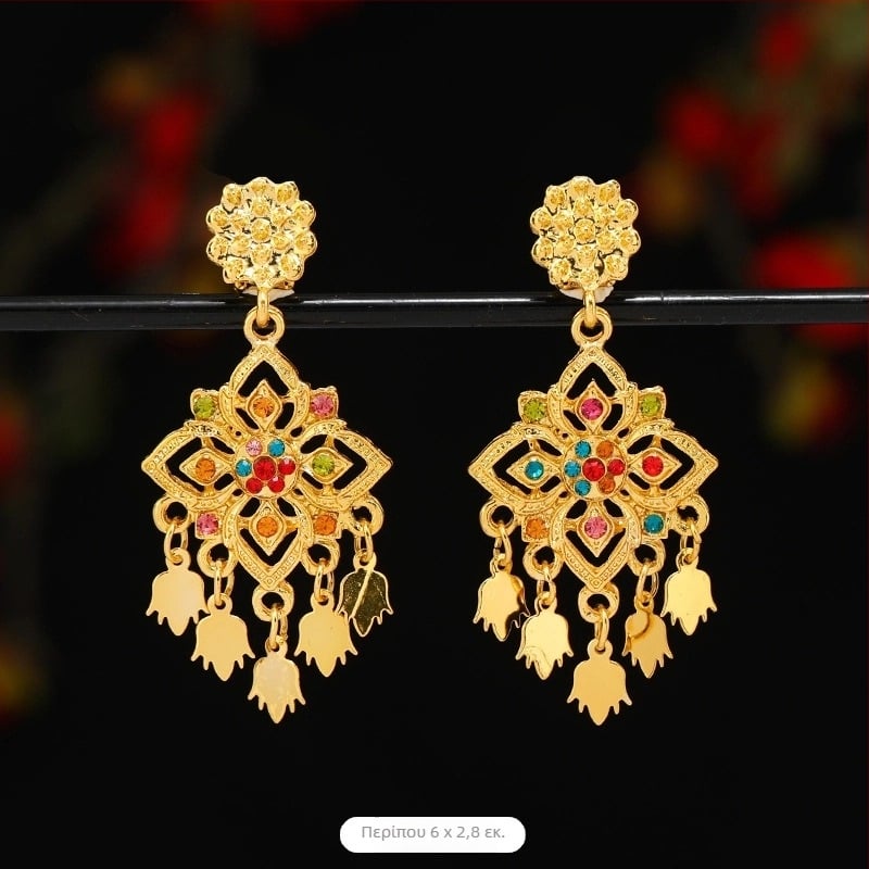 Σκουλαρίκια κλιπς σε εθνοτικό στυλ Ταϊ-Νταϊ, γεωμετρικός σπειροειδής σχεδιασμός, επίχρυσα κράματα