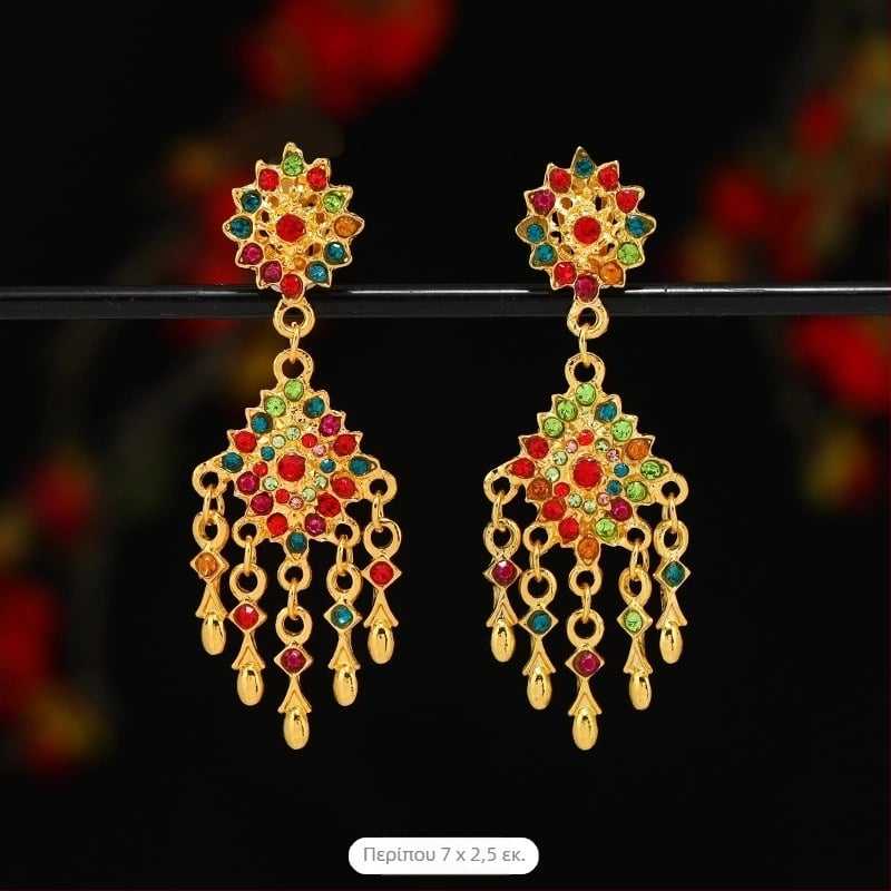 Σκουλαρίκια κλιπς σε εθνοτικό στυλ Ταϊ-Νταϊ, γεωμετρικός σπειροειδής σχεδιασμός, επίχρυσα κράματα