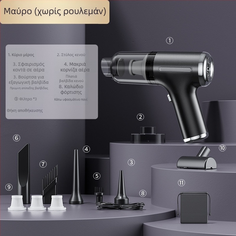 Φορητός καθαριστής αυτοκινήτων με ισχυρή αναρρόφηση, ασύρματος, κατάλληλος για αυτοκίνητο και σπίτι (90W, 20000Pa, επαναφορτιζόμενος)