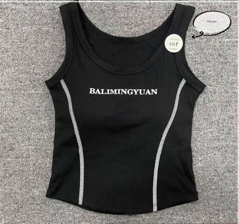 Κορεατικού στυλ τοπ χωρίς μανίκια από νήματα βαμβακιού με ενσωματωμένες επενδύσεις στήθους, διαπνέον σωληνοειδές σχέδιο