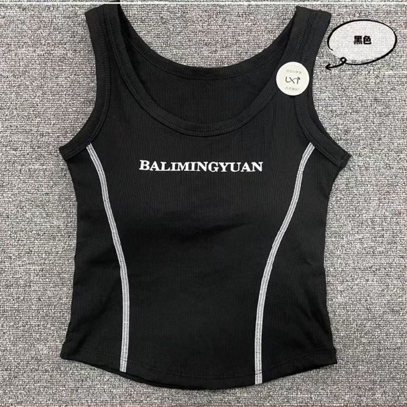 Κορεατικού στυλ τοπ χωρίς μανίκια από νήματα βαμβακιού με ενσωματωμένες επενδύσεις στήθους, διαπνέον σωληνοειδές σχέδιο