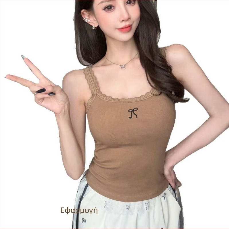 Τop Camisole καλοκαιρινό - Sling & Princess Style, Slim Fit, Chenille ύφασμα, Spandex 30–50%, Διπλοί ιμάντες, Μέτρια ελαστικότητα