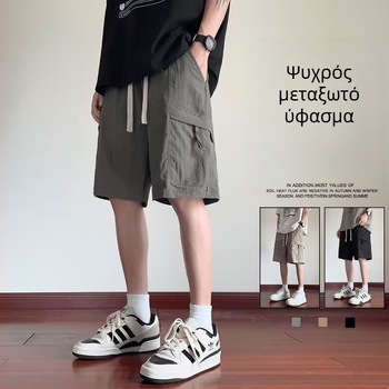 Ανδρικά cargo κοντά παντελόνια, χαλαρή γραμμή, κορεατικό στυλ, πολυεστέρας, καλοκαίρι