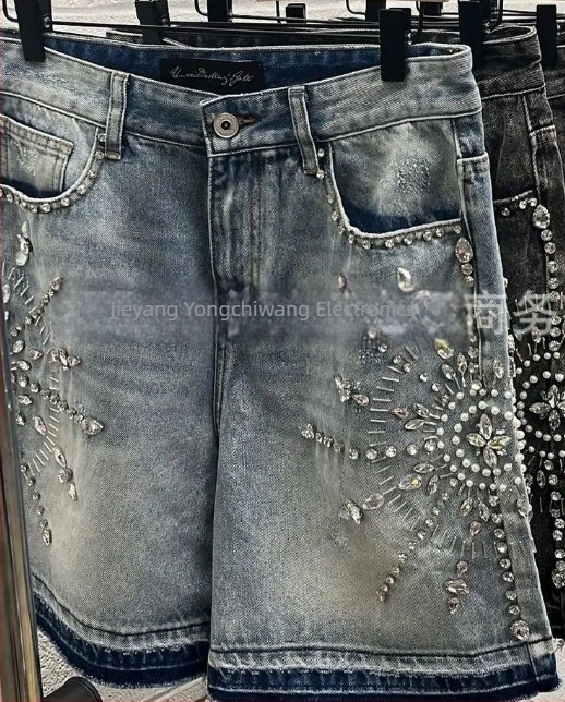 Τζιν σορτς με ευθύ κόψιμο, ρετρό στυλ, ύφασμα από βαμβάκι, Καλοκαίρι 2025