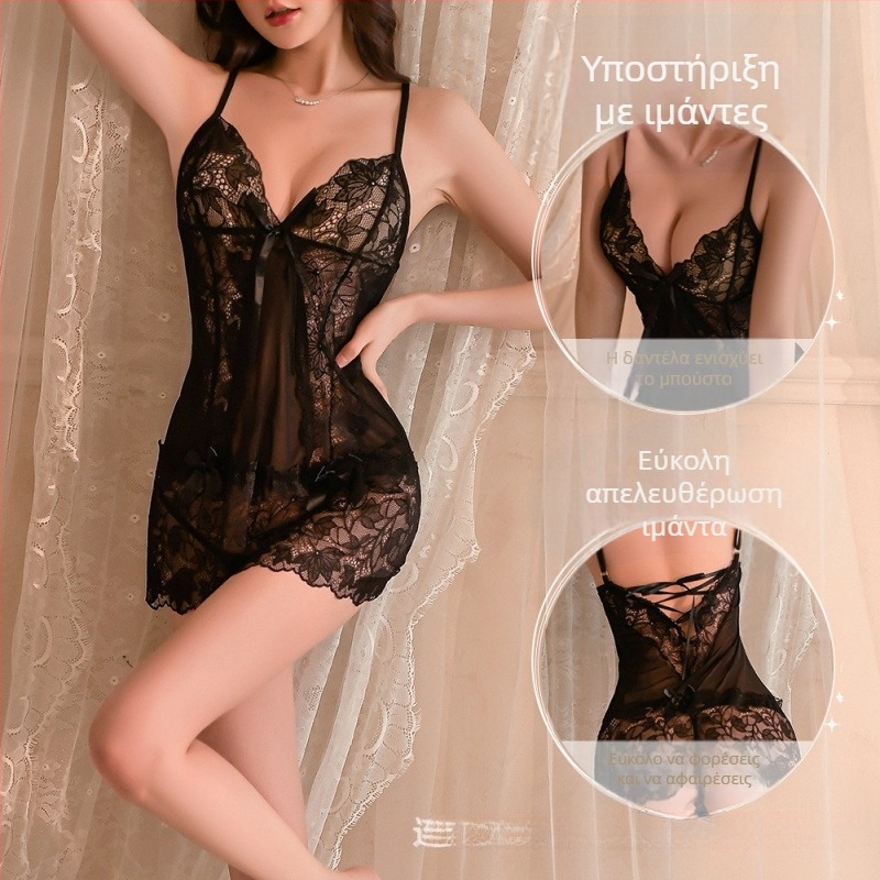 Γυναικείο σετ εσωρούχων από δαντέλα με διαφανείς τιράντες (Πολυεστέρας 90–95%, υπερλεπτό 81–100 g/m², Άνοιξη 2025)