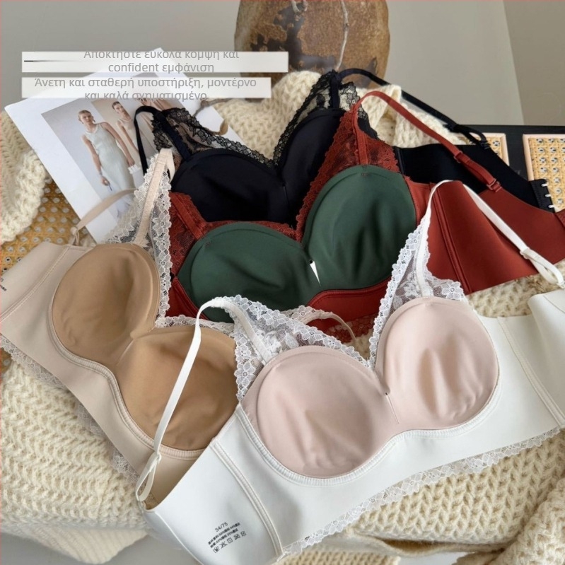 Γαλλικό σουτιέν από δαντέλα με βαθύ V, τριγωνική чашка, χωρίς ραφή, πίσω κούμπωμα τριών σειρών